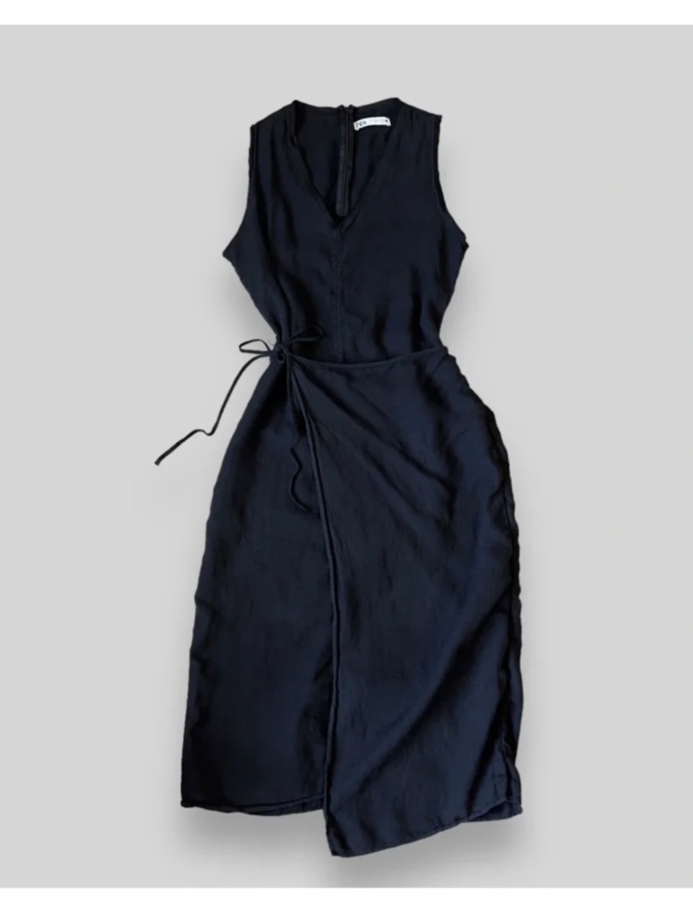 Black Zara Linen Wrap Dress